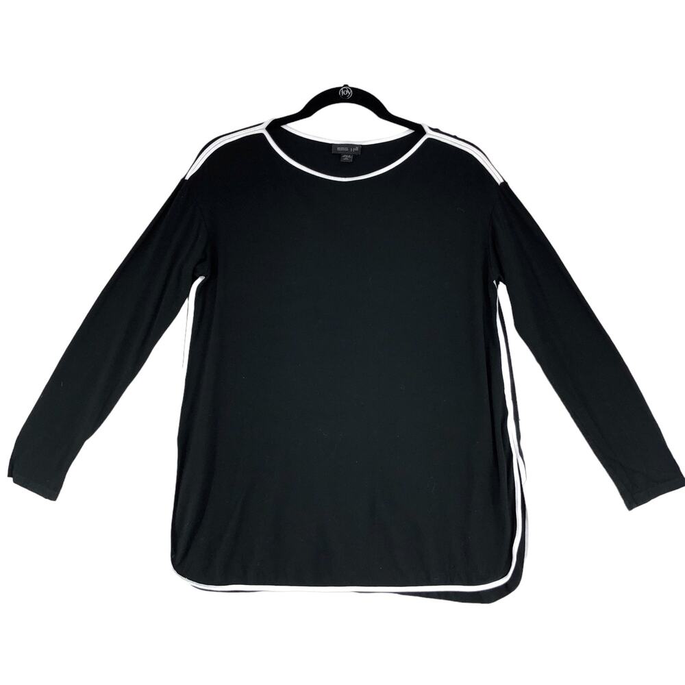 J JIll Womens Size XS Tunic Top Black White Piping Blouse Causal Athleisure